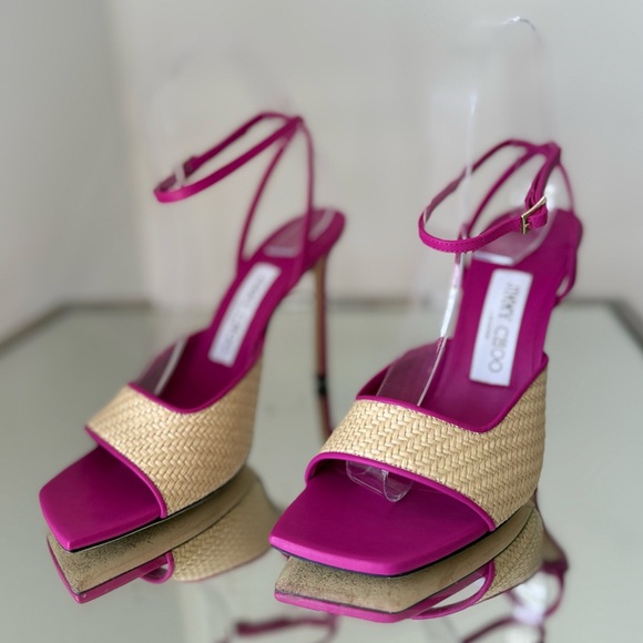 Like new JIMMY CHOO Zula 100 leather-trimmed raffia sandals 36.5 $925 - Picture 7 of 12